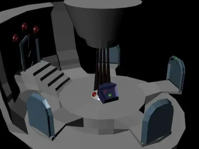 Centerpiece of a game with doors that lead to phases Low-poly 3D model