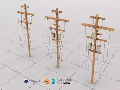 Power Pole Set  Low-poly 3D model