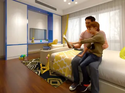 Modern Double children Bedroom 3D Model 3D model