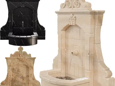 Vintage Stone Wall Fountain Classical Relief Low-poly 3D model
