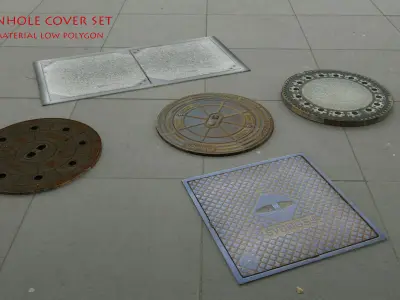 street manhole cover set 3d model Low-poly 3D model