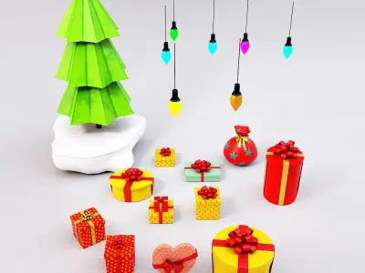 Christmas Gift boxes 3d model set  Low-poly 3D model