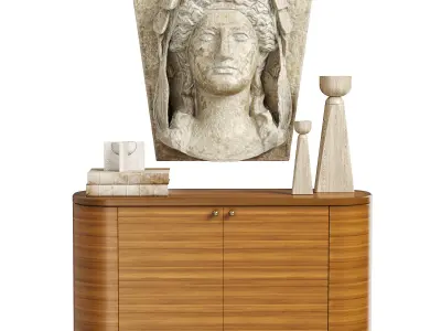 Ancient Woman head panel decor and console set 3D model