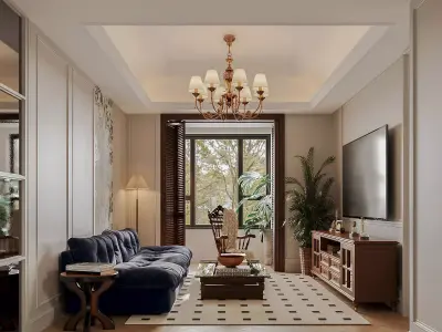 Luxurious living room dining room and bedroom 3D model