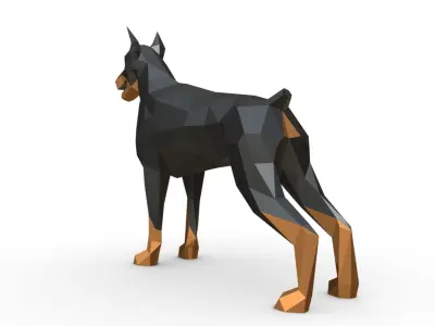 doberman dog low poly 3D print model