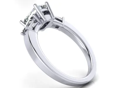 Solitaire Engagement Ring - Emerald Cut and Tapered Baguettes  3D print model