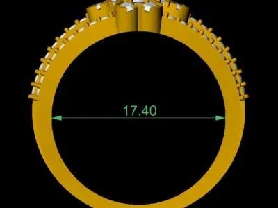 Double Floral Cluster Gold Ring   Diamond-Style Jewelry  3D print model