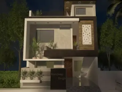 EXTERIOR two story house at night Free 3D model