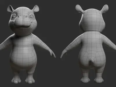 Hippo Cartoon Low-poly 3D model