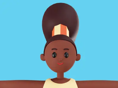 African American young woman in sportwear cartoon character Low-poly 3D model