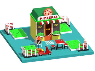 Cartoon Buildings Low-poly 3D model
