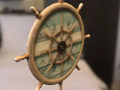 Ship Wheel Wall Clock Low-poly 3D model