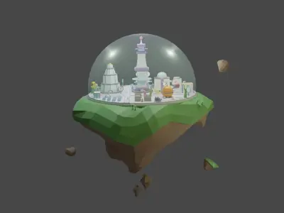Low Poly Flying Sci Fi Island City Free low-poly 3D model