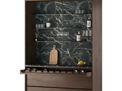 Home Wooden Wine Bar with Marble Tabletop 3D model