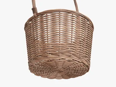 Wicker basket with long handle light brown 3D model