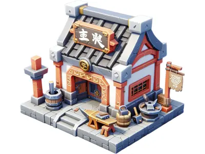 Stylized Medieval Blacksmith Shop 3D Model 3D print model