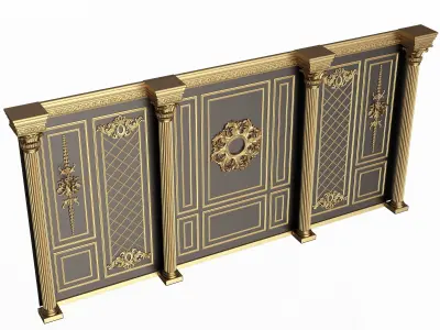 Boiserie Classic Wall with Mouldings 05 Black Low-poly 3D model