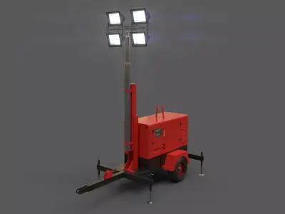 PBR Mobile Light Tower Generator A - Red  Low-poly 3D model