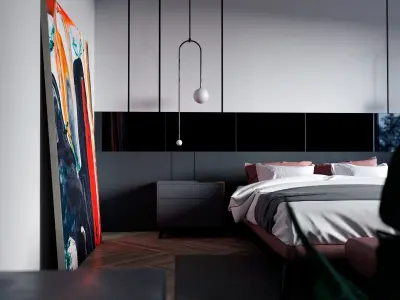 Modern Realistic bedroom Low-poly 3D model