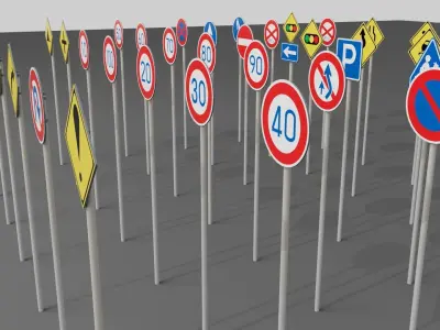 japanese road signs Pack Low-poly 3D model