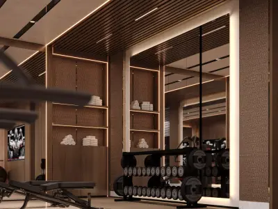 Luxury Home Gym Interior Villa Private Fitness 3Ds Max 3D model