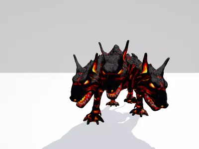 Three Headed Monster Dog with 25 Animations Game Ready Low-poly 3D model