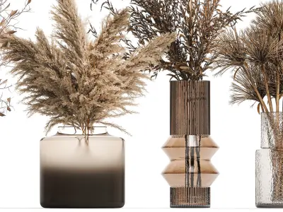 Set of bouquets of dried flowers palm leaf pampas 331 3D model