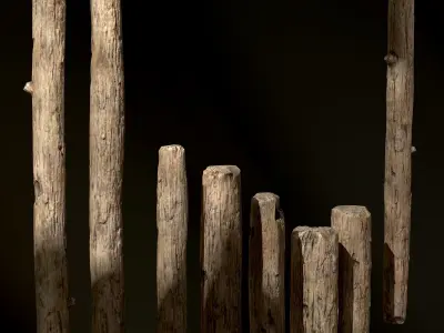 Old Wooden Poles and Planks 13 pieces Low-poly 3D model