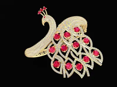 Elegant Peacock Pendant with Ruby Gemstones Jewelry  1212 3D print model