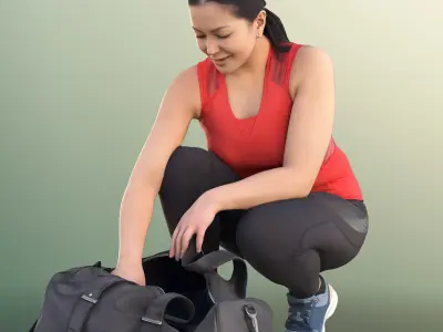 Vicky 11170 - Athletic Asian Woman Crouching Searching In Bag Low-poly 3D model