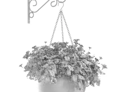 Hanging basket flowerpot rattan pot with flowers 3D model get