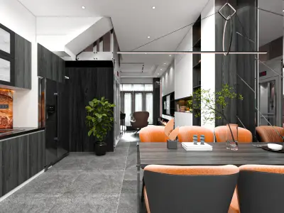Modern Living room and kitchen  3D model