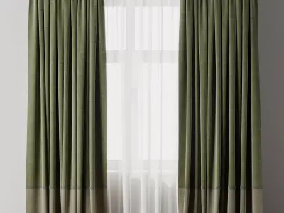 Curtain with rod 19 Green curtain HBH Low-poly 3D model