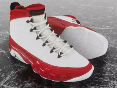 AIR JORDAN 9 WHITE RED 3D SHOES Low-poly 3D model