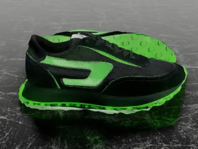 DIESEL 3D SHOES - BLACK - GREEN RACER LC SNEAKERS Low-poly 3D model