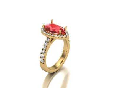 Pear Center Stone Halo Ring with Diamond Shank 3D print model