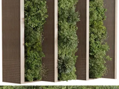 Plants Set Partition In Wooden Frame - Vertical Graden 3D model