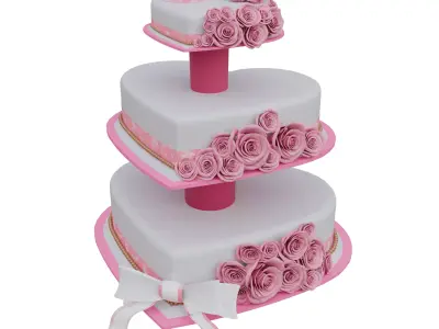 Heart Shaped Wedding Cake 3D Model Pink Roses Design Decoration 3D model