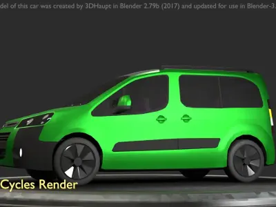 City Car 51 Utility Vehicles Van Type-D Green Low-poly 3D model