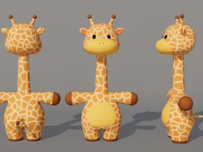 Rigged Cartoon Giraffe Low-poly 3D model