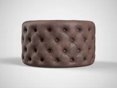 Crouchette Round Ottoman in Blue and Brown Low-poly 3D model