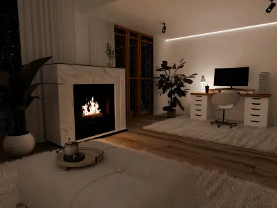Winter House Blender Scene - NIGHT 3D model