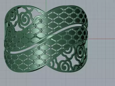 Wide gold Filigree Ring - laser cut lattice jewelry design 3D print model