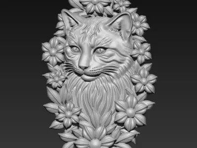 Cat Head and Flowers A84 3D print model