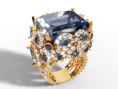 Massive Statement Cocktail Halo Ring US Size 9 3D print model