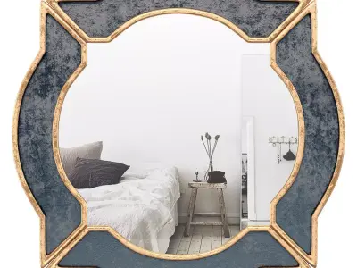 Black-Gold Resin Wall Mirror WRLO8479 3D model