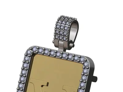 Diamond frame LV logo pendant with bail 3D print model