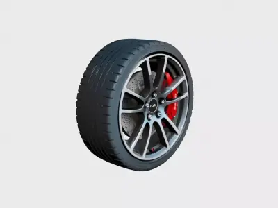 Modern Car Wheel Alloy Rim Brake Disc and Performance Tire 3D model