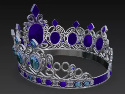 Luxury Golden Crown with Red Ruby Gems 3D model