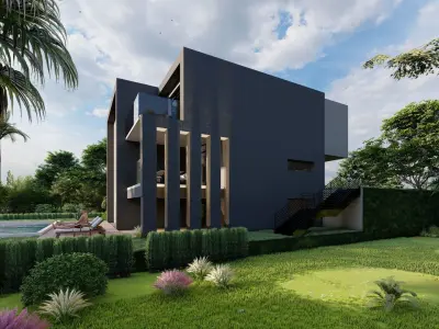 Modern Luxury Villa 3D Model with Pool and Garden 3D model